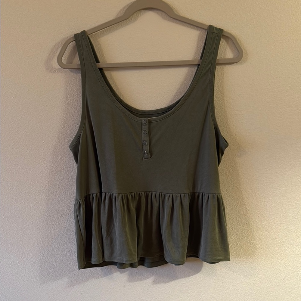 Olive Green Sleeveless Peplum Top